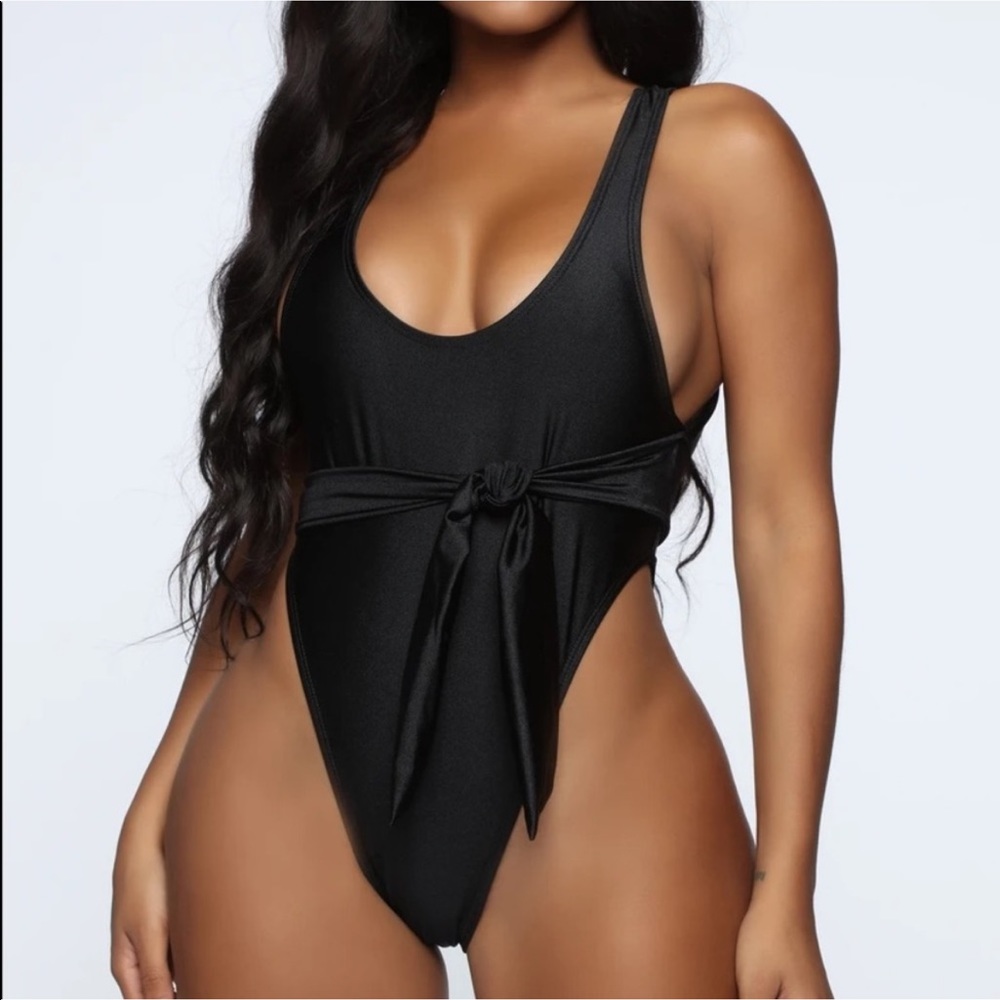 Fashion Nova Tied Down Swimsuit - Black
